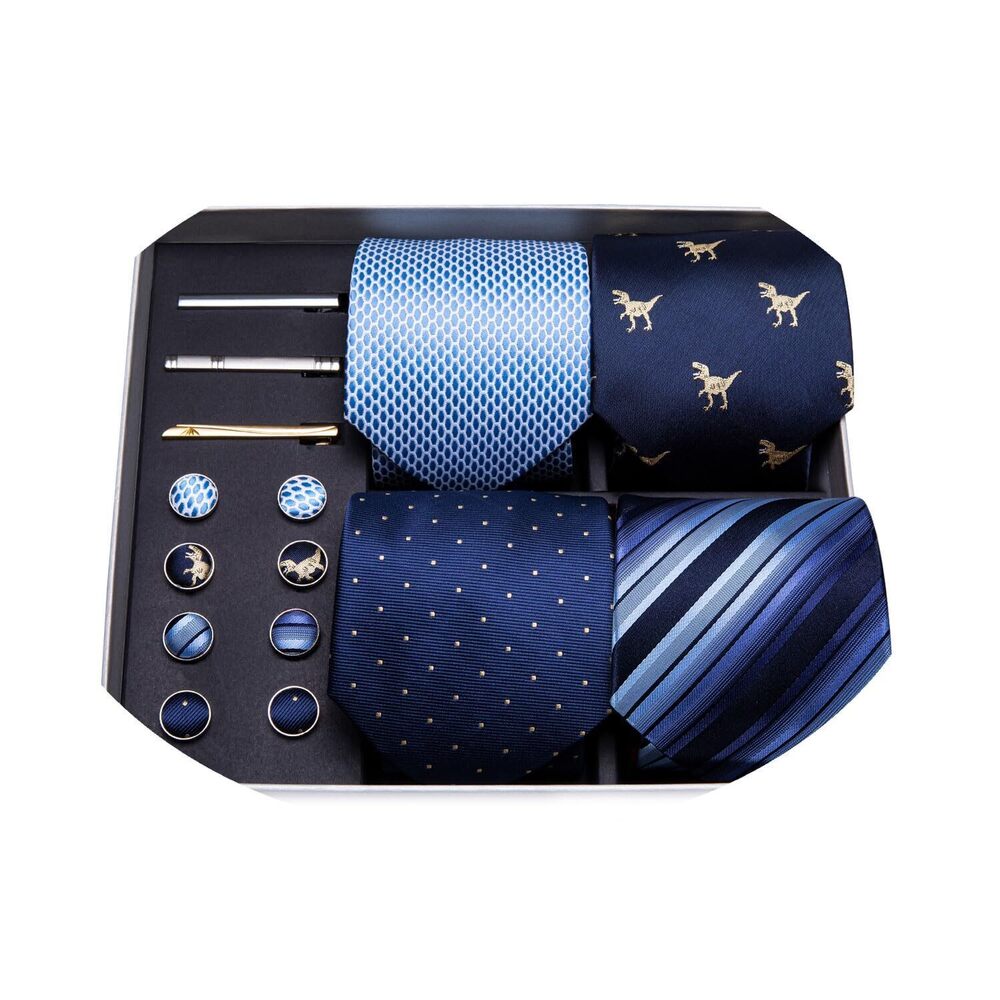 9623 Designer Blue Ties Handkerchief Cufflink and Tie Clip Necktie Set